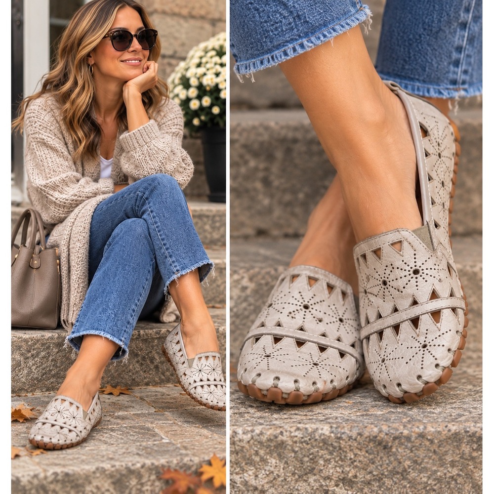 Spring Step Fusaro Loafer Womens EU 38 Gray Taupe Handcrafted Leather Laser Cut